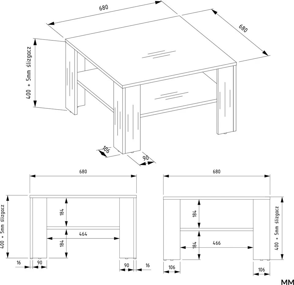 Konferenčný stolík Square 68 cm biely