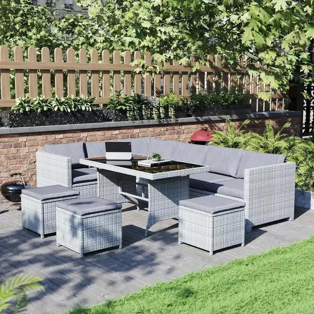 Veľký ratanový záhradný set VERANO sivý