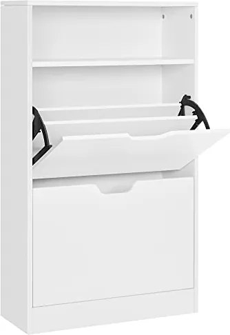 Stojan na topánky s 2 priehradkami, botník, 60 x 24 x 102 cm, biela