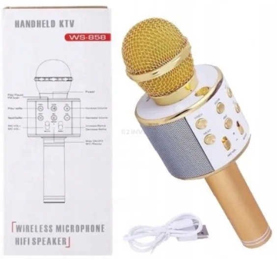 WS 858 BEZDRÔTOVÝ MIKROFÓN KARAOKE zlatá