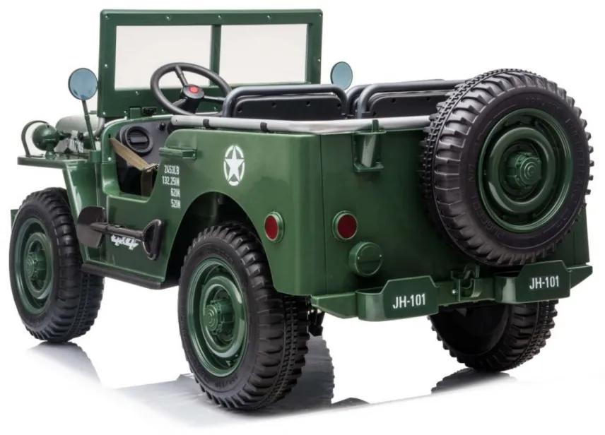 LEAN CARS Elektrické autíčko - Retro vojenské vozidlo 4x4 - zelené - 158cm x 80cm x 82cm - MOTOR - 4x45W BATÉRIA - 12V / 14A - 2