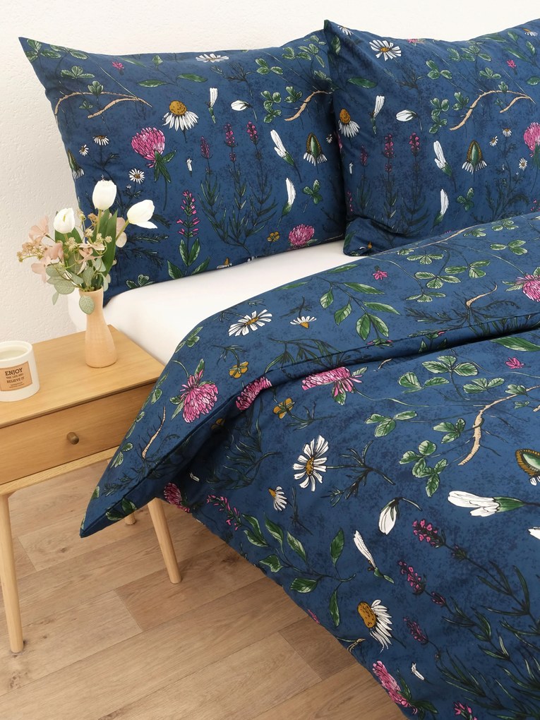 Francúzske bavlnené obliečky Renforcé - Herbár tmavo modrý