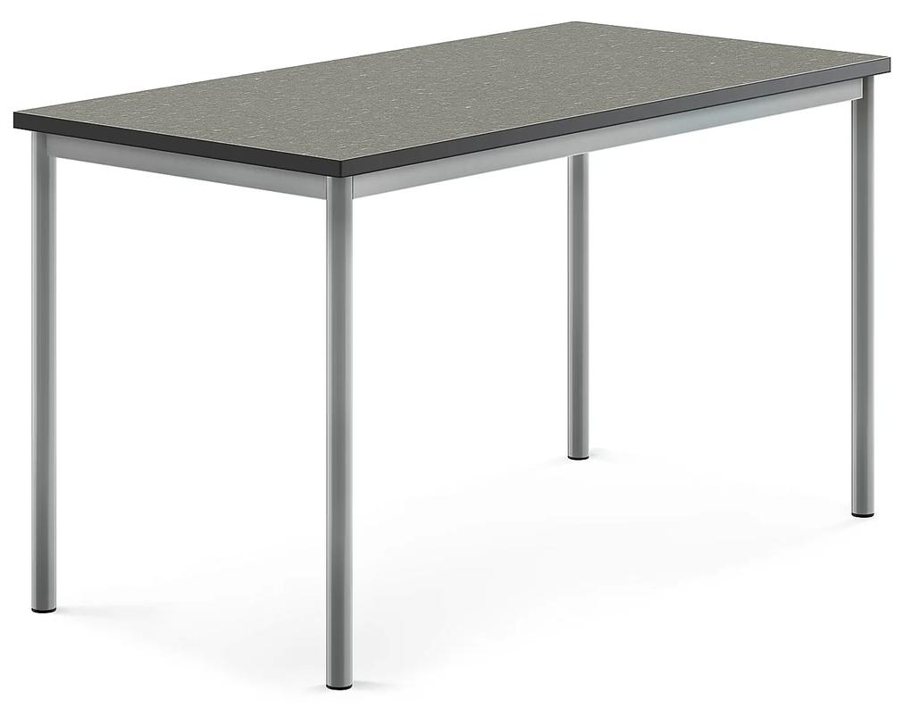 Stôl SONITUS, 1400x700x760 mm, linoleum - tmavošedá, strieborná