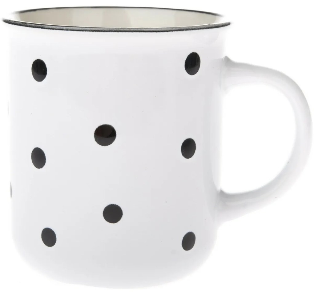 Súprava 6 keramických hrnčekov s čiernymi bodkami 350 ml