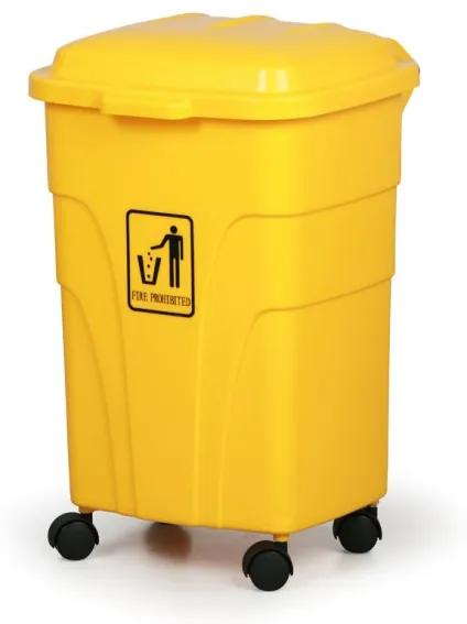 Plastový odpadkový kôš na triedenie odpadu, na kolieskach, 70 litrov, žltý