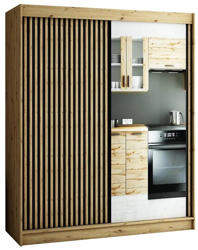 Skriňa Lamelo 2 180 Dub Artisan/čierna/Zrkadlo