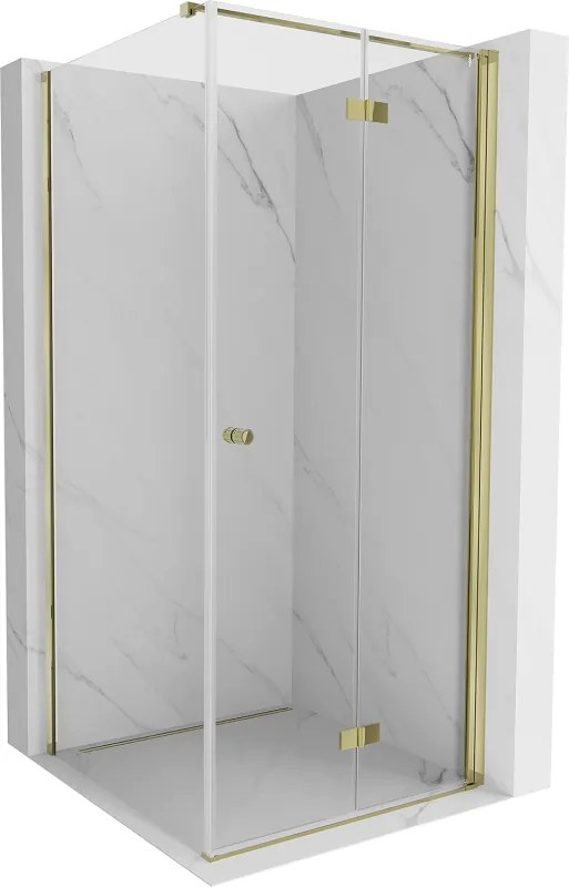 Mexen Mist-F T, 1-krídlový skladací sprchový kút pravý 70 x 70 cm, číre sklo, zlatý lesklý profil, 8A6T-070-070-50-00-P