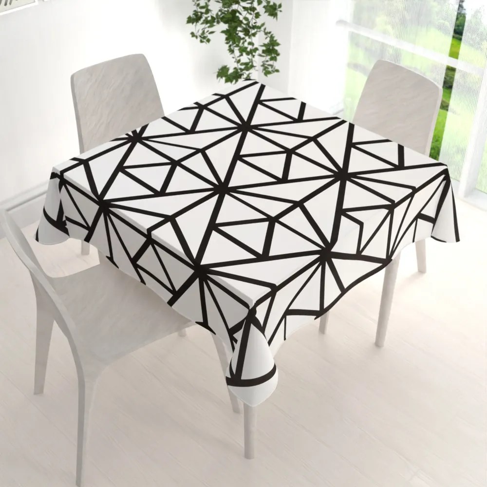 Biante Bavlnený štvorcový obrus Sandra SA-577 Čierne geometrické vzory na bielom 120x120 cm