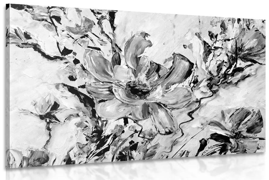 Obraz maľované kvety leta v čiernobielom prevedení - 120x80