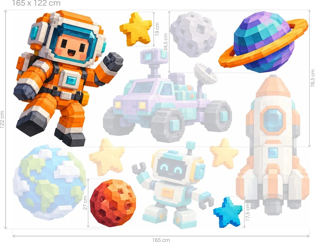 Minecraft Kosmonaut a robot ve vesmíru arch 46 x 34 cm