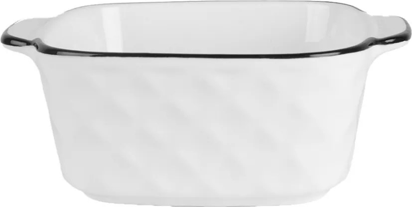Biela keramická miska s uškami a čiernym okrajom - 15*12*5 cm / 400 ml