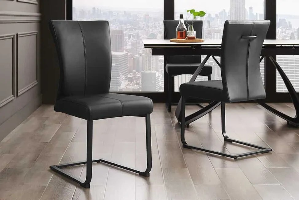 Moderná konzolová stolička Austin čierna pravá koža