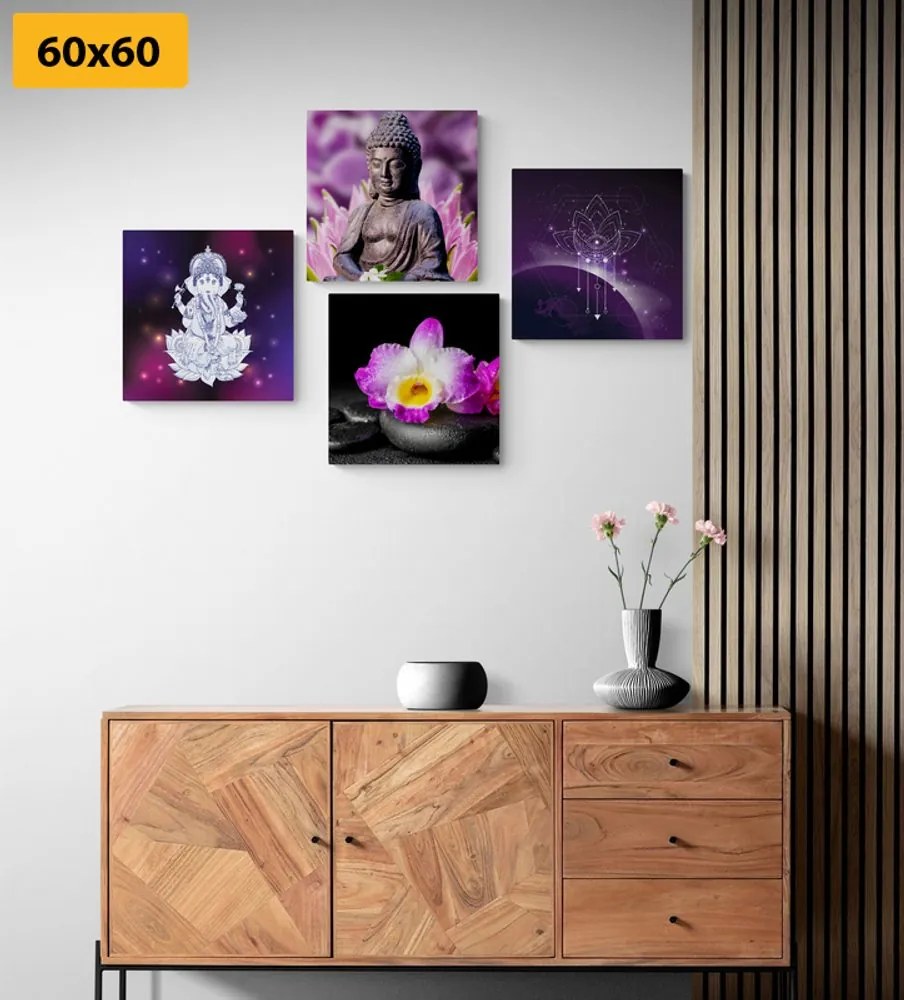 Set obrazov Feng Shui vo fialovom prevedení