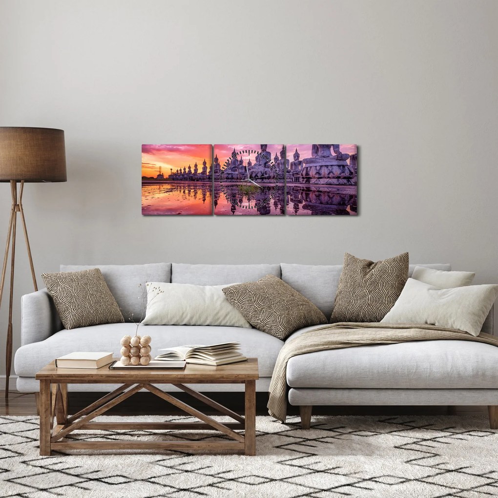 Obraz - Budhovia v západe slnka (s hodinami) (90x30 cm)