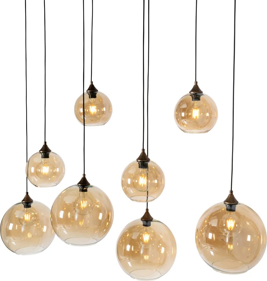 Inteligentné závesné svietidlo tmavý bronz s jantárovým sklom oválne 8-svetiel vrátane 8 Wifi G95 - Sandra