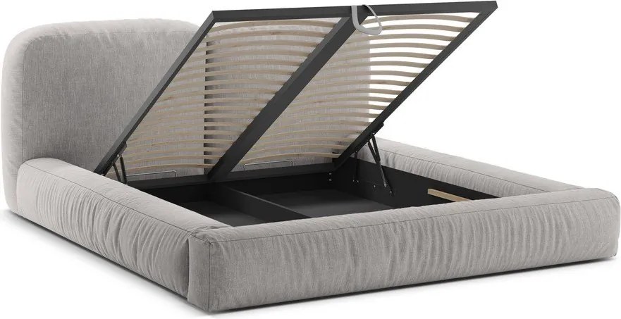 Svetlosivá čalúnená dvojlôžková posteľ s úložným priestorom s roštom 180x200 cm Martina – Micadoni