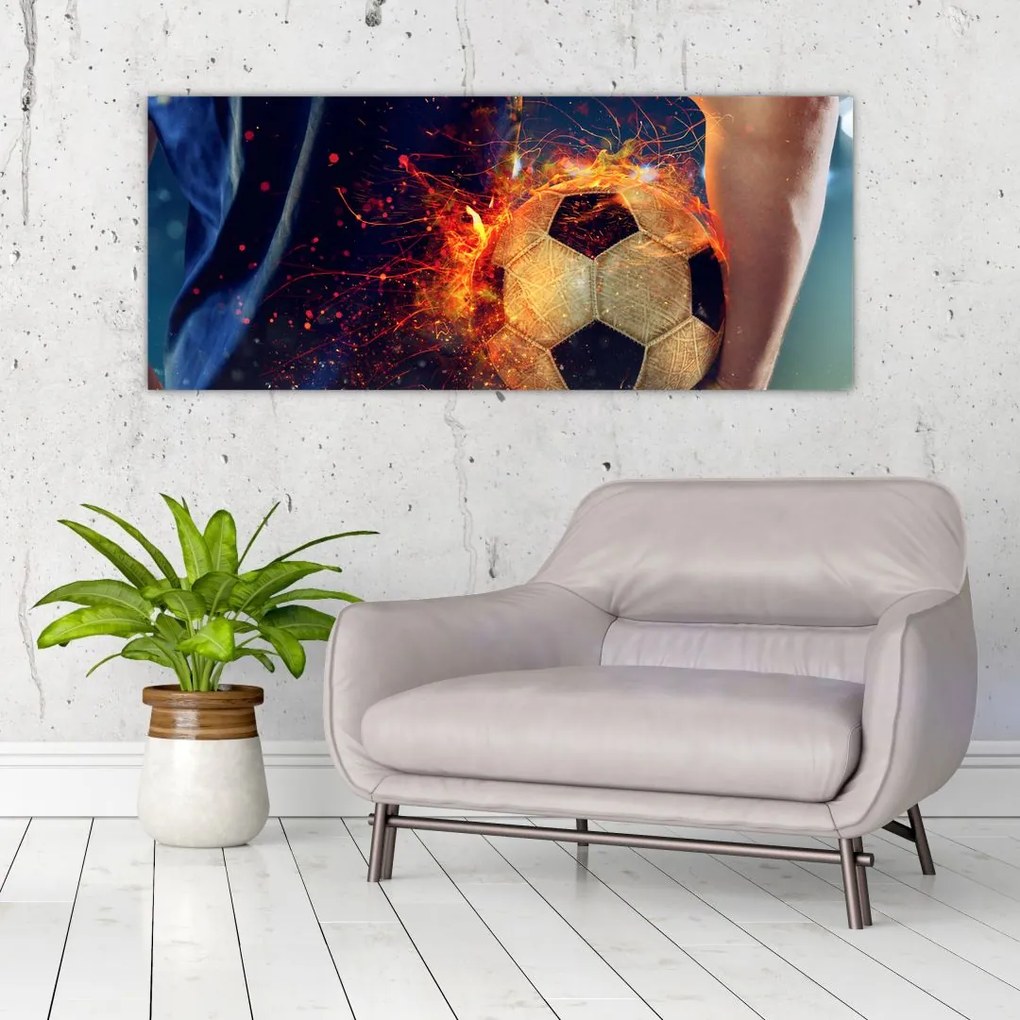 Obraz - Futbalová lopta v ohni (120x50 cm)