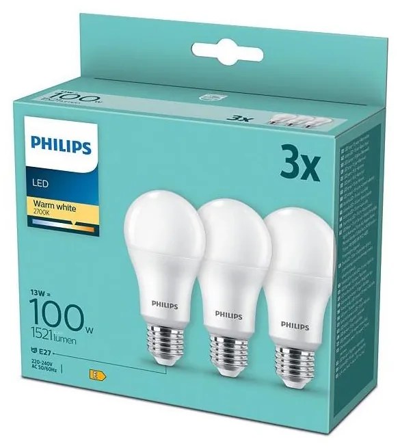 SADA 3x LED Žiarovka Philips A60 E27/13W/230V 2700K