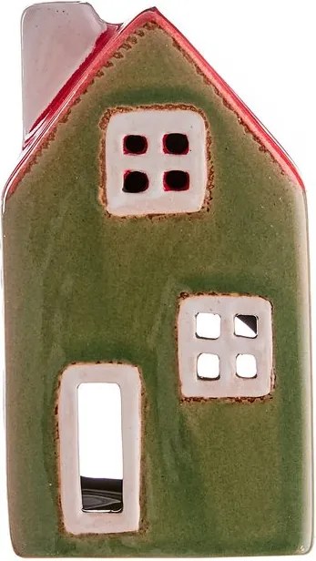 WINTER VILLAGE Svietnik na čajovú sviečku domček - zelená/červená