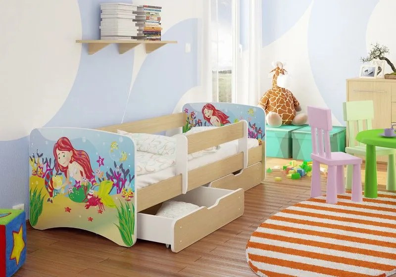 MAXMAX Detská posteľ MORSKÁ VÍLA A KAMARÁTI funny 180x80 cm - bez šuplíku 180x80 pre dievča NIE