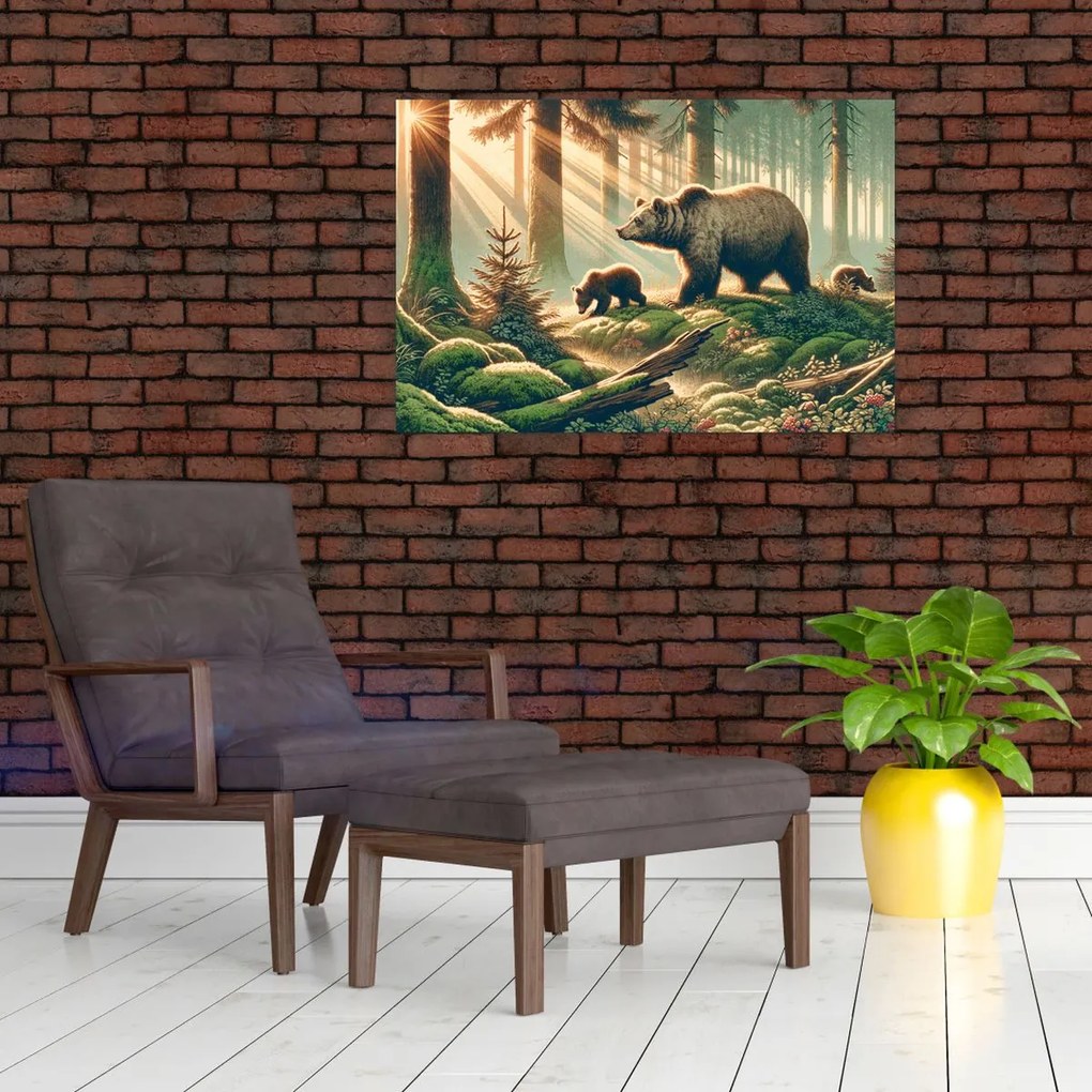 Obraz - Medvede v lese (90x60 cm)