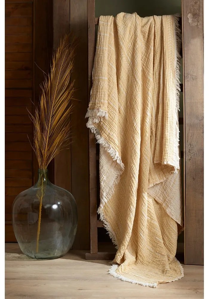 Žltá mušelínová prikrývka na dvojlôžko 220x240 cm Etno - Mijolnir