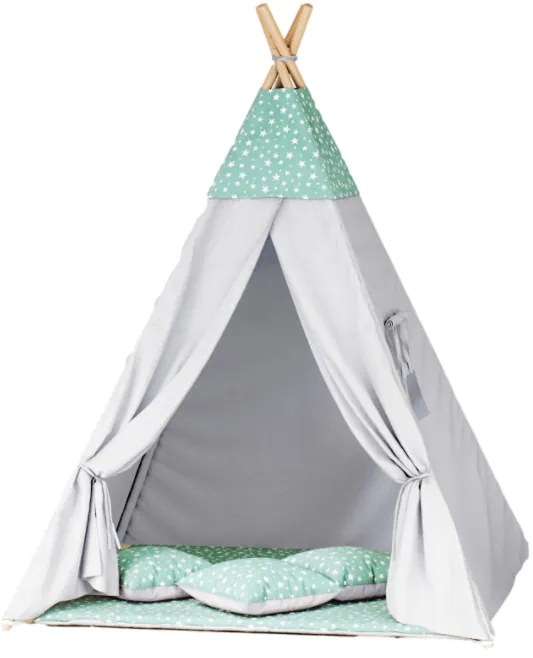Detský stan Tipi súhvezdie mäta / sivý