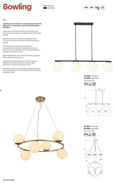 Redo 01-3156 - Luster na lanku BOWLING 4xE27/42W/230V čierna