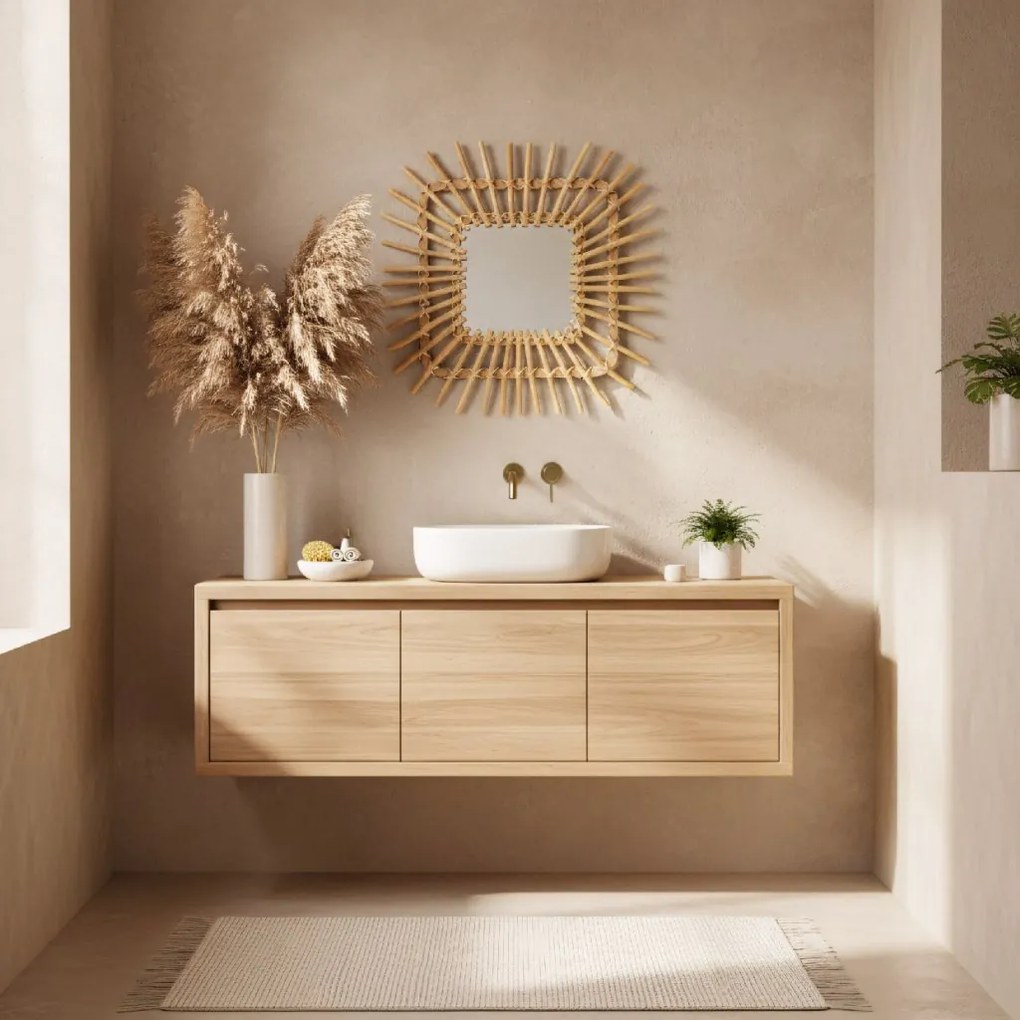 Tutumi Tutumi, nástenné zrkadlo Boho 45x45 cm QDJ071, svetlá hnedá, HOM-02818