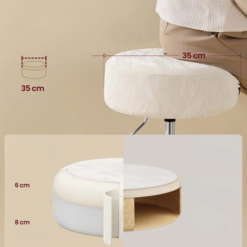 Výškovo nastaviteľná stolička AURA k toaletnému stolíku, Ø35cm, krémová Vasagle