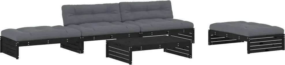 vidaXL 5-dielna sedacia súprava do záhrady, vankúše, čierna, drevo