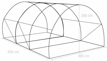 vidaXL Skleník s oceľovými základmi 13,5 m² 450x300x200 cm-