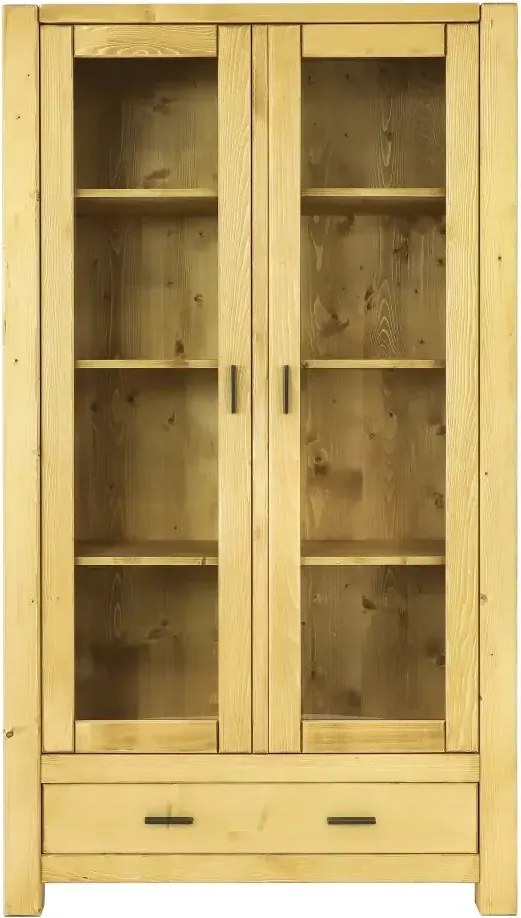 Široká drevená vitrína so spodnou zásuvkou 110x40x195 cm