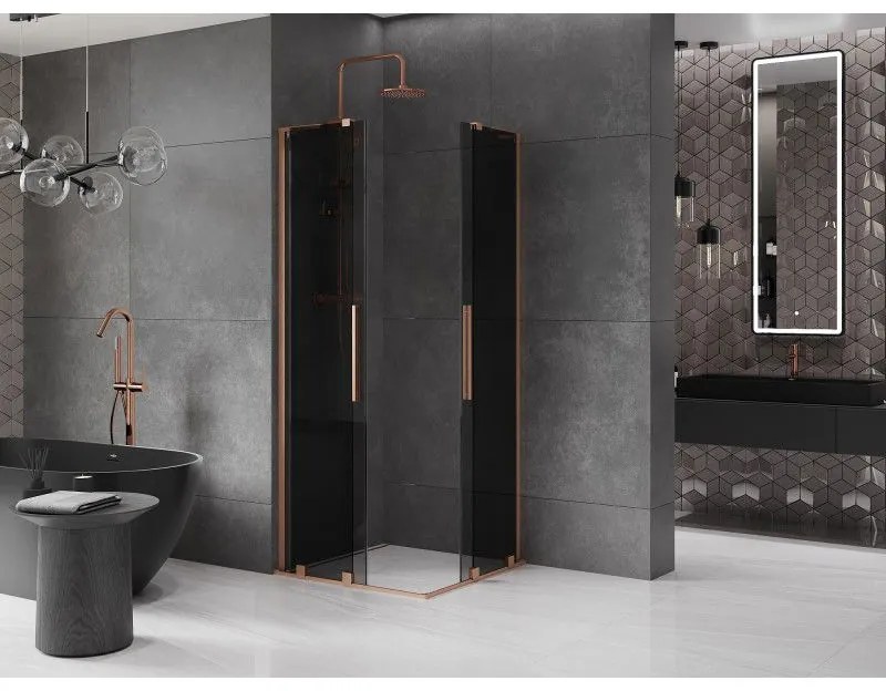 Mexen Velar L Duo, sprchový kút s posuvnými dverami 80 x 80 cm, 8mm šedé sklo, medená matná, 871-080-080-02-43-65