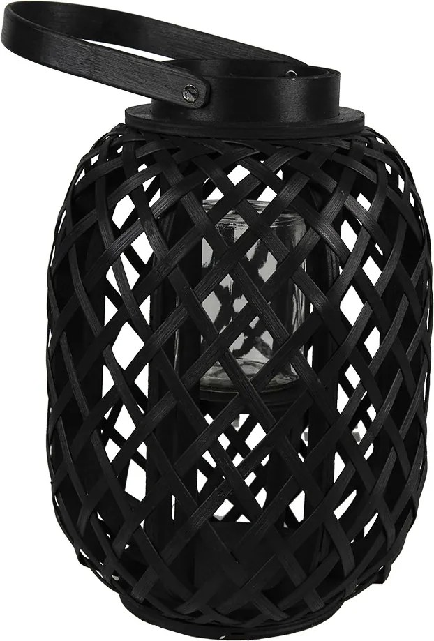Čierny drevený lampáš s uchom - Ø 22*29 cm