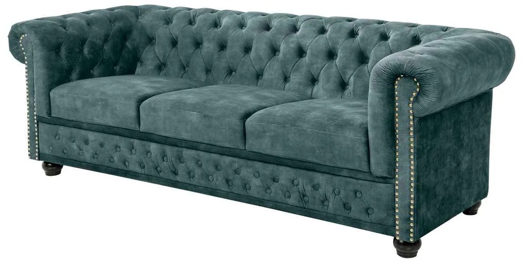 Dizajnová trojsedačka Chesterfield 205 cm petrolejový zamat