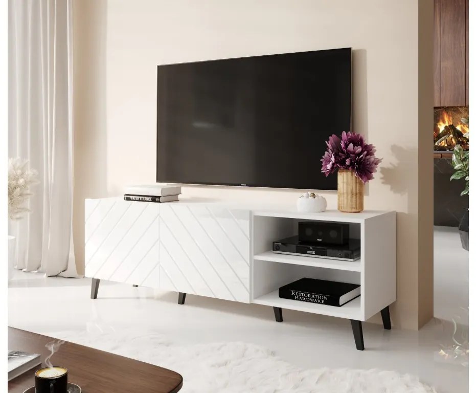 Moderný televízny stolík Taliansko 150 , biela/biely lesk