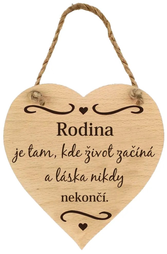AMADEA Drevené srdce s nápisom Rodina je tam, kde život začína..., masívne drevo, 16x15 cm