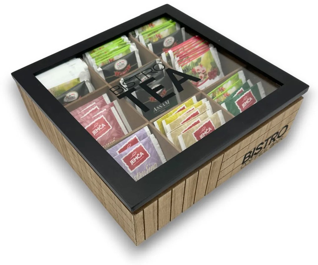 Orion Sada organizéra na čaj + kávové kapsule, drevo-kov BISTRO