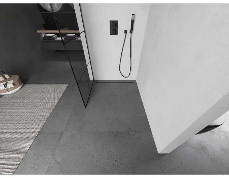 Mexen Kioto, sprchová zástena Walk-In 70 x 200 cm, 8mm číre sklo čierny vzor, grafitový profil, 800-070-101-66-77