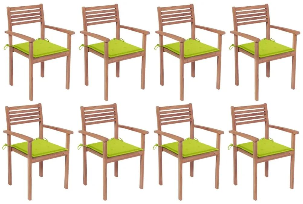 Stohovateľné záhradné stoličky s podložkami 8 ks tíkový masív 3072611