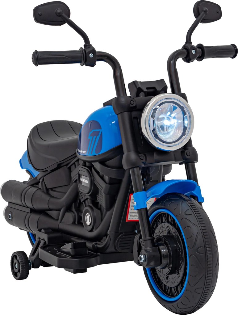 Ramiz Elektrická motorka Chopper FASTER na batérie pre deti modrá + FM rádio + audio panel + LED