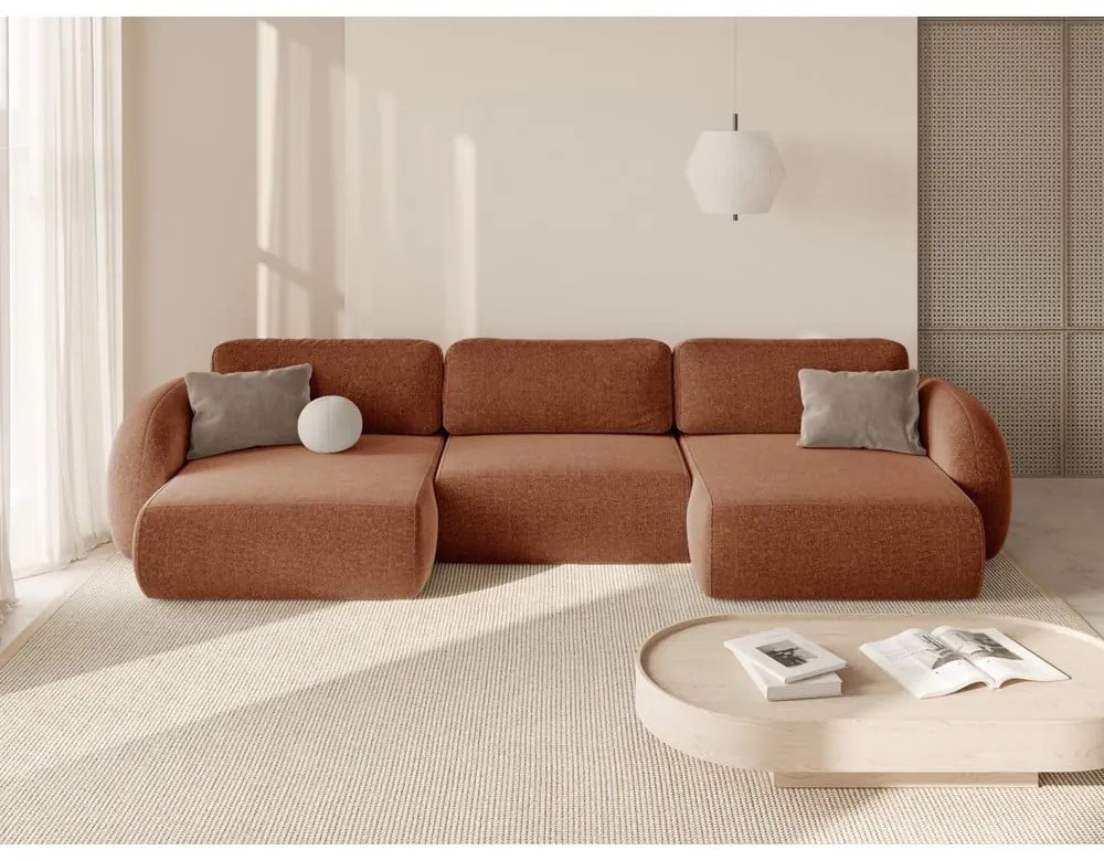 Ženilková rozkladacia/s úložným priestorom rohová pohovka v tehlovej farbe (do tvaru "U") Tonale – Cosmopolitan Design