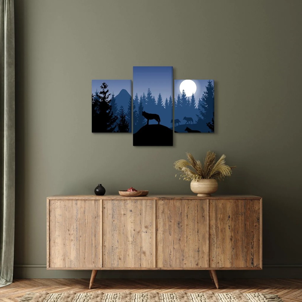 Obraz - Svorka vlkov za splnu (90x60 cm)