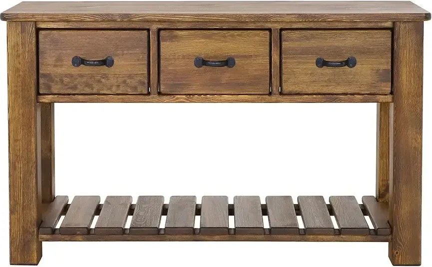 Rustikálny konzolový stolík s 3 zásuvkami a poličkou, 130x42x780 cm