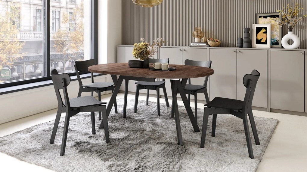 ALMO Dub hnedý/čierne nohy - OKRÚHLY LOFTOVÝ/INDUSTRIÁLNY ROZKLADACÍ STÔL DO OBÝVAČKY/JEDÁLNE