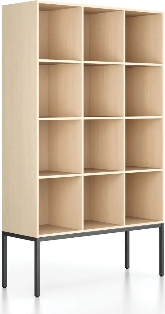 Regál FRAME, s čiernou podnožou, 1299 x 450 x 2185 mm, breza