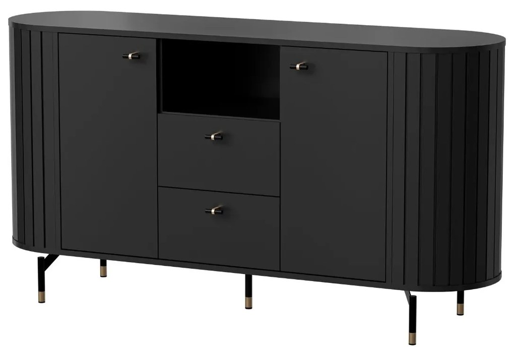 Komoda so zásuvkami a skrinkami čierna s drážkovaním ZANTE ZA2