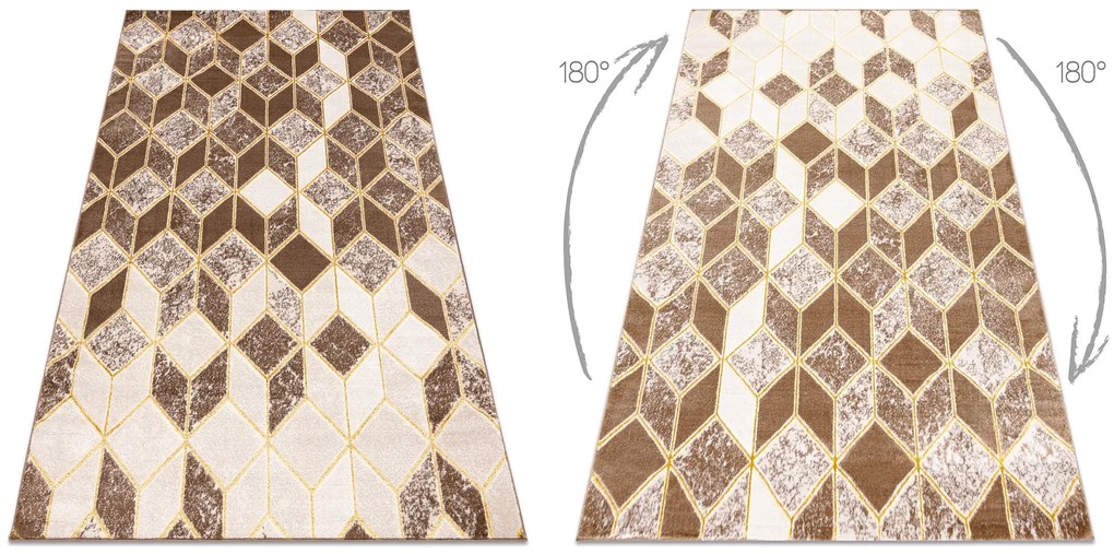 Moderný MEFE koberec B400 vzor kocka,   geometrický  3D - Štrukturálny, dve vrstvy rúna tmavo-béžová