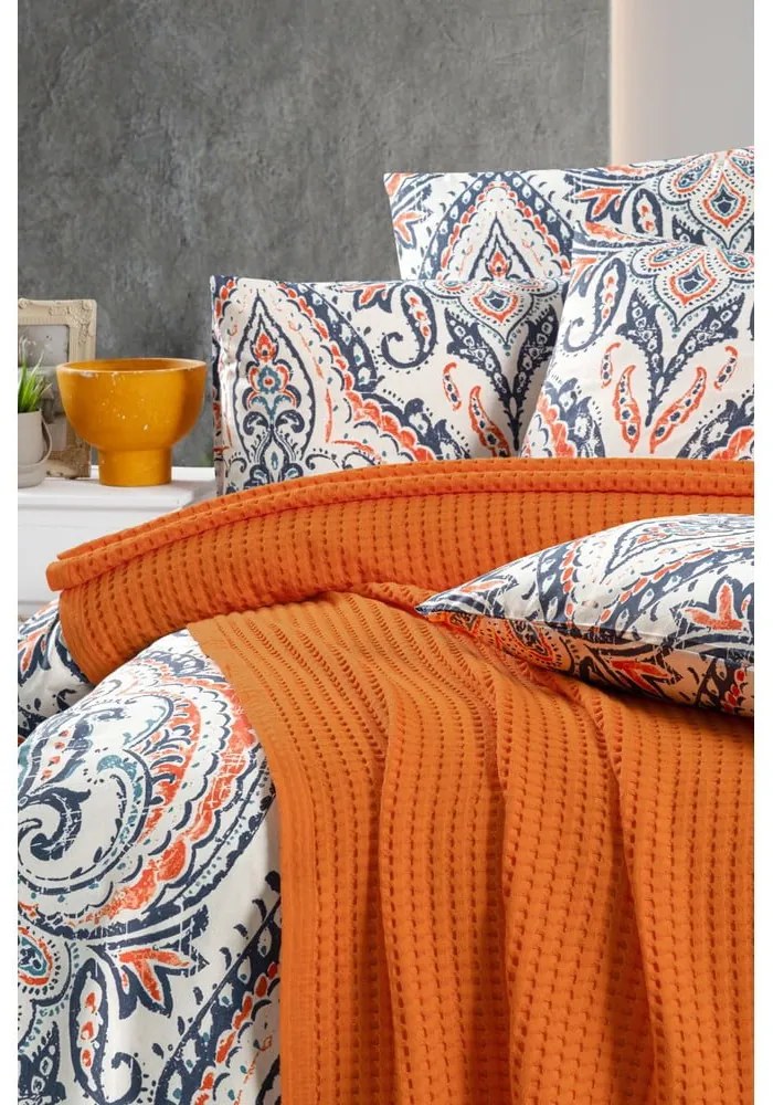 Oranžový bavlnený pléd 220x240 cm Waffle – Mila Home